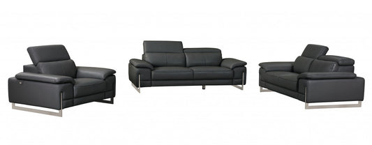 93" Tasteful Dark Grey Leather Sofa Set By Homeroots | Sofa Set | Modishstore