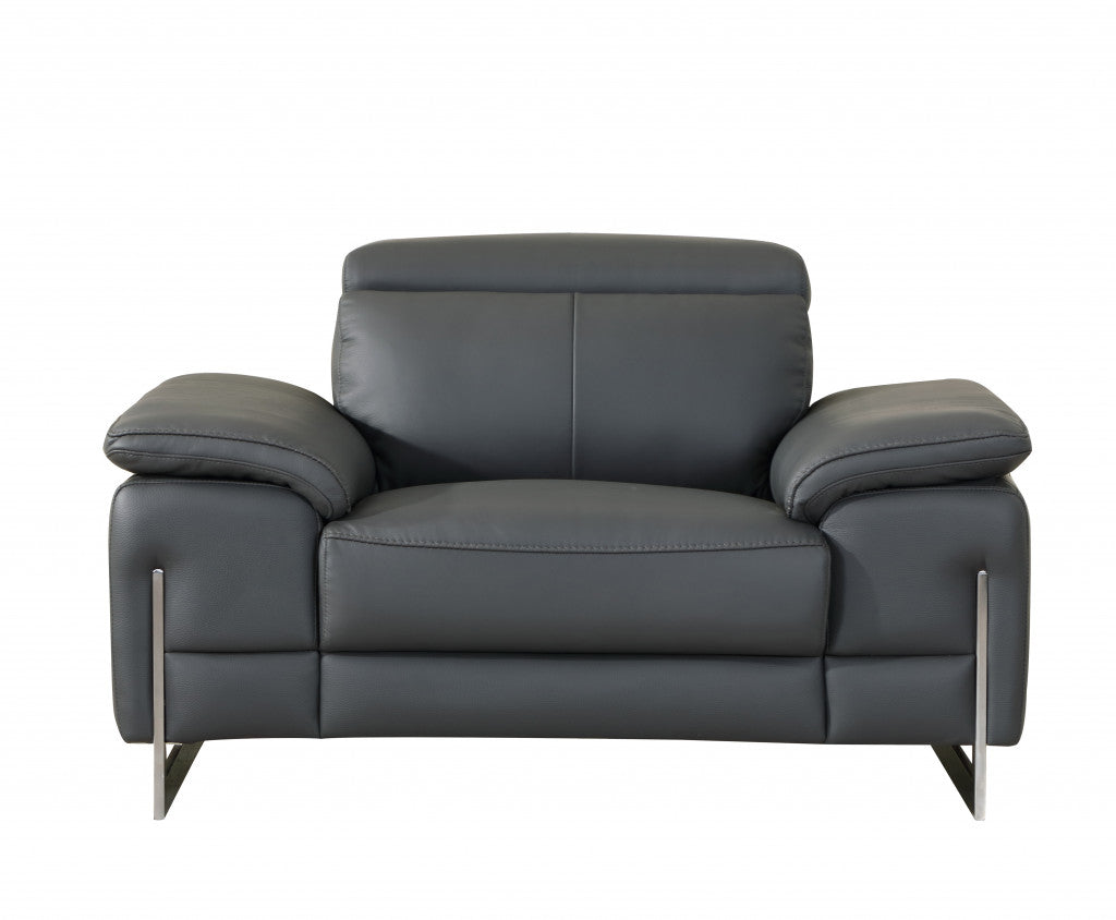93" Tasteful Dark Grey Leather Sofa Set By Homeroots | Sofa Set | Modishstore - 3