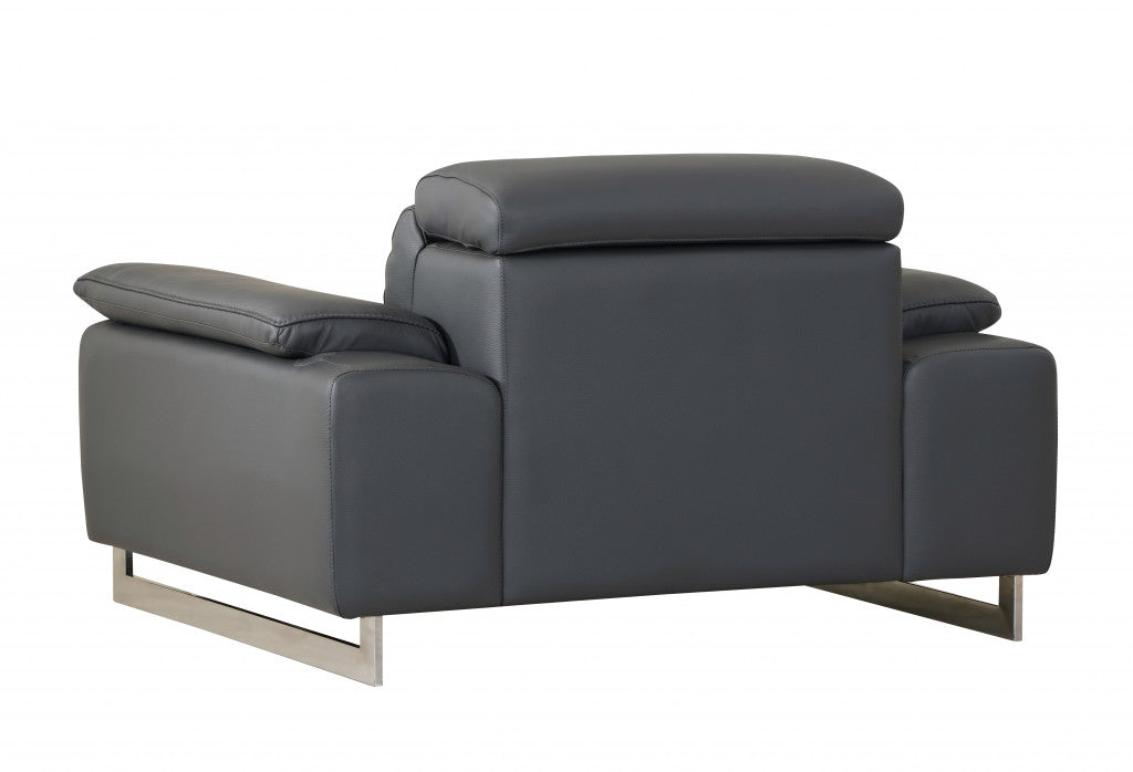 93" Tasteful Dark Grey Leather Sofa Set By Homeroots | Sofa Set | Modishstore - 4