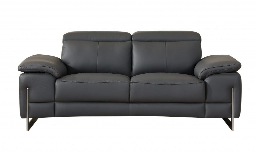 93" Tasteful Dark Grey Leather Sofa Set By Homeroots | Sofa Set | Modishstore - 5