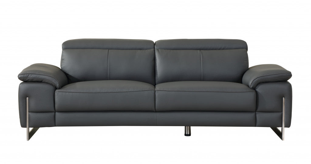 93" Tasteful Dark Grey Leather Sofa Set By Homeroots | Sofa Set | Modishstore - 6
