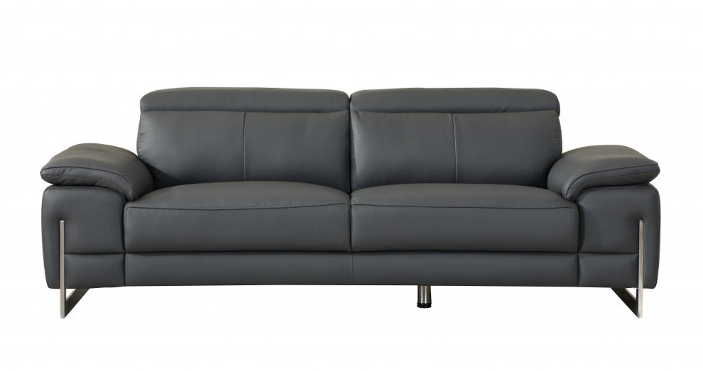 93" Tasteful Dark Grey Leather Sofa Set By Homeroots | Sofa Set | Modishstore - 6