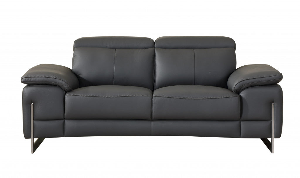 31" Tasteful Dark Grey Leather Loveseat By Homeroots | Loveseats | Modishstore