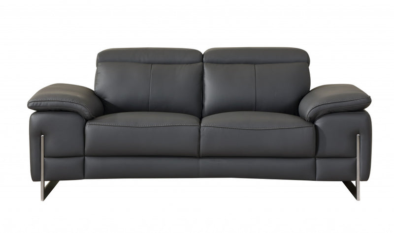 31" Tasteful Dark Grey Leather Loveseat By Homeroots | Loveseats | Modishstore