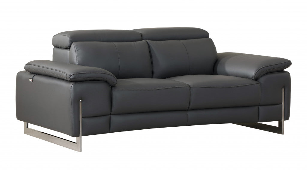 31" Tasteful Dark Grey Leather Loveseat By Homeroots | Loveseats | Modishstore - 2