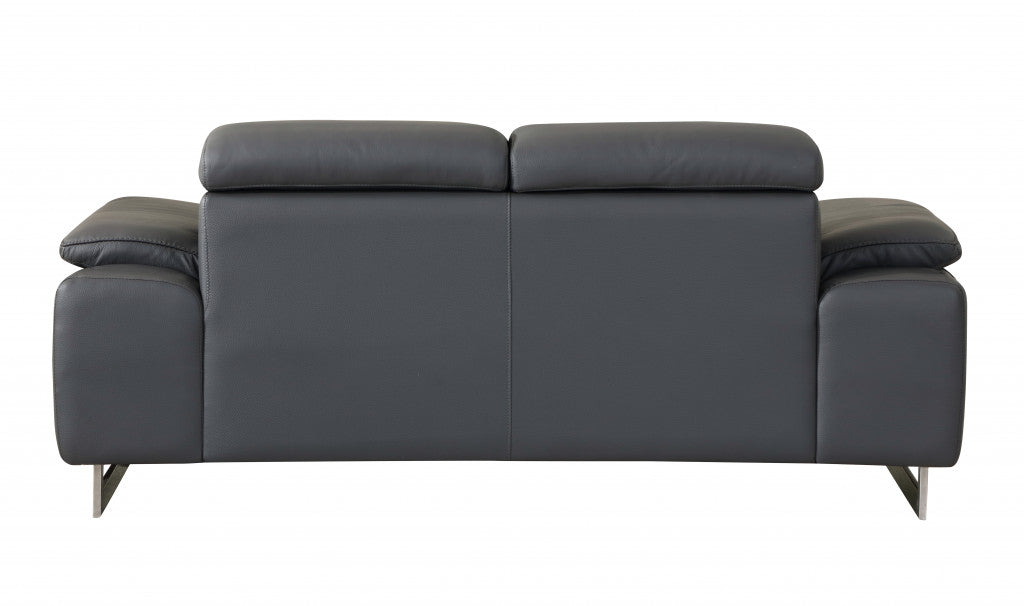 31" Tasteful Dark Grey Leather Loveseat By Homeroots | Loveseats | Modishstore - 3