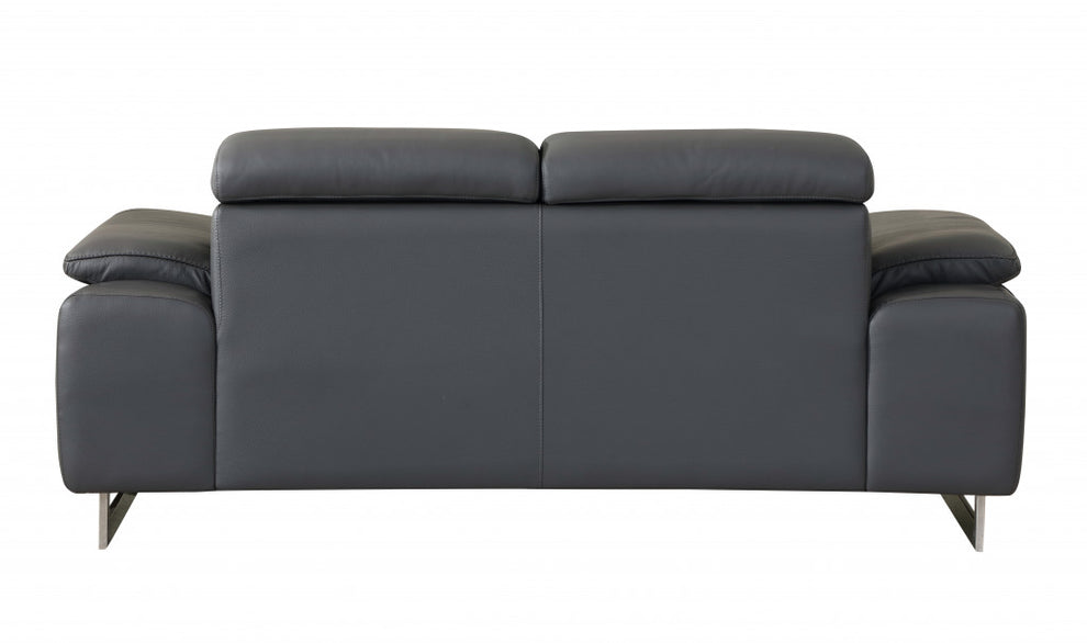 31" Tasteful Dark Grey Leather Loveseat By Homeroots | Loveseats | Modishstore - 3