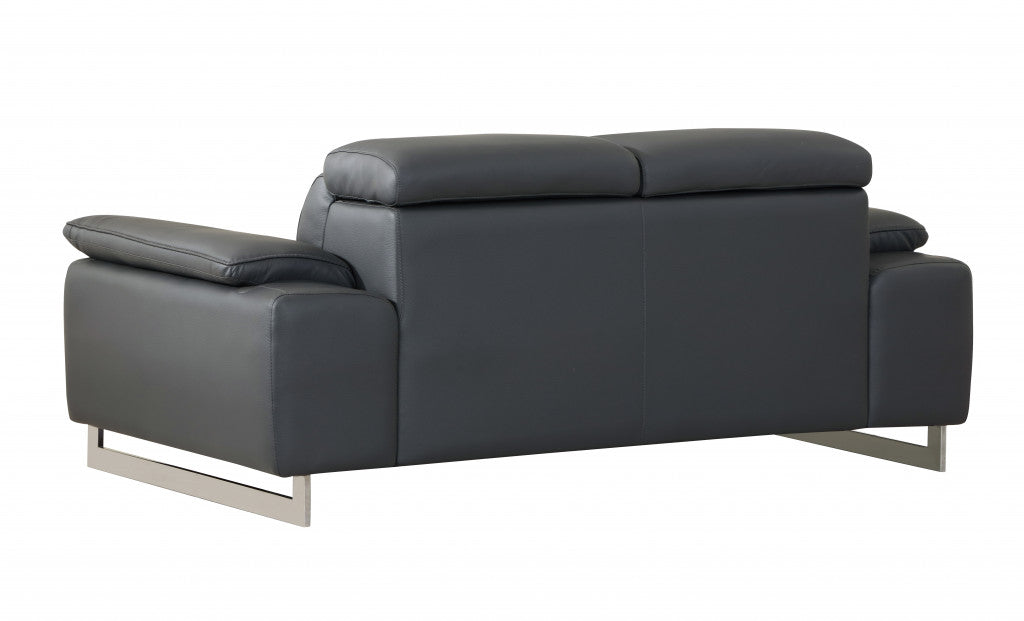 31" Tasteful Dark Grey Leather Loveseat By Homeroots | Loveseats | Modishstore - 4