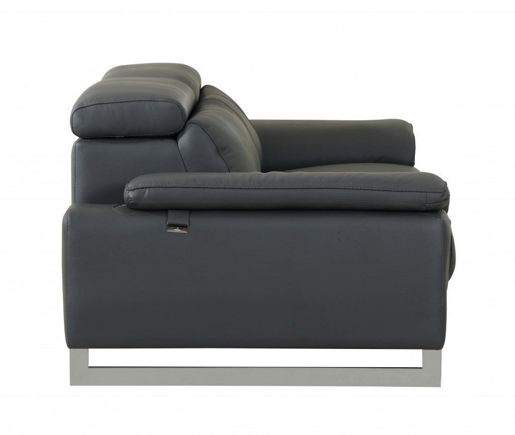 31" Tasteful Dark Grey Leather Loveseat By Homeroots | Loveseats | Modishstore - 5