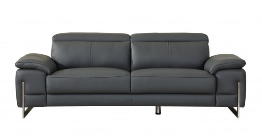 31" Tasteful Dark Grey Leather Sofa By Homeroots | Sofas | Modishstore