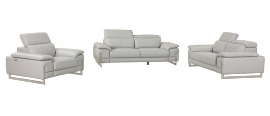 93" Tasteful Light Grey Leather Sofa Set By Homeroots | Sofa Set | Modishstore