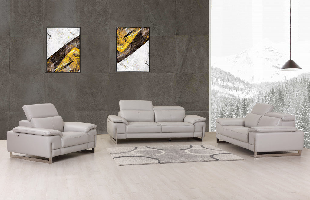 93" Tasteful Light Grey Leather Sofa Set By Homeroots | Sofa Set | Modishstore - 2