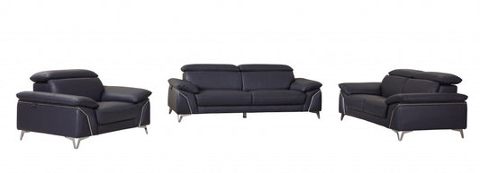 93" Navy Leather Sofa Set By Homeroots | Sofa Set | Modishstore