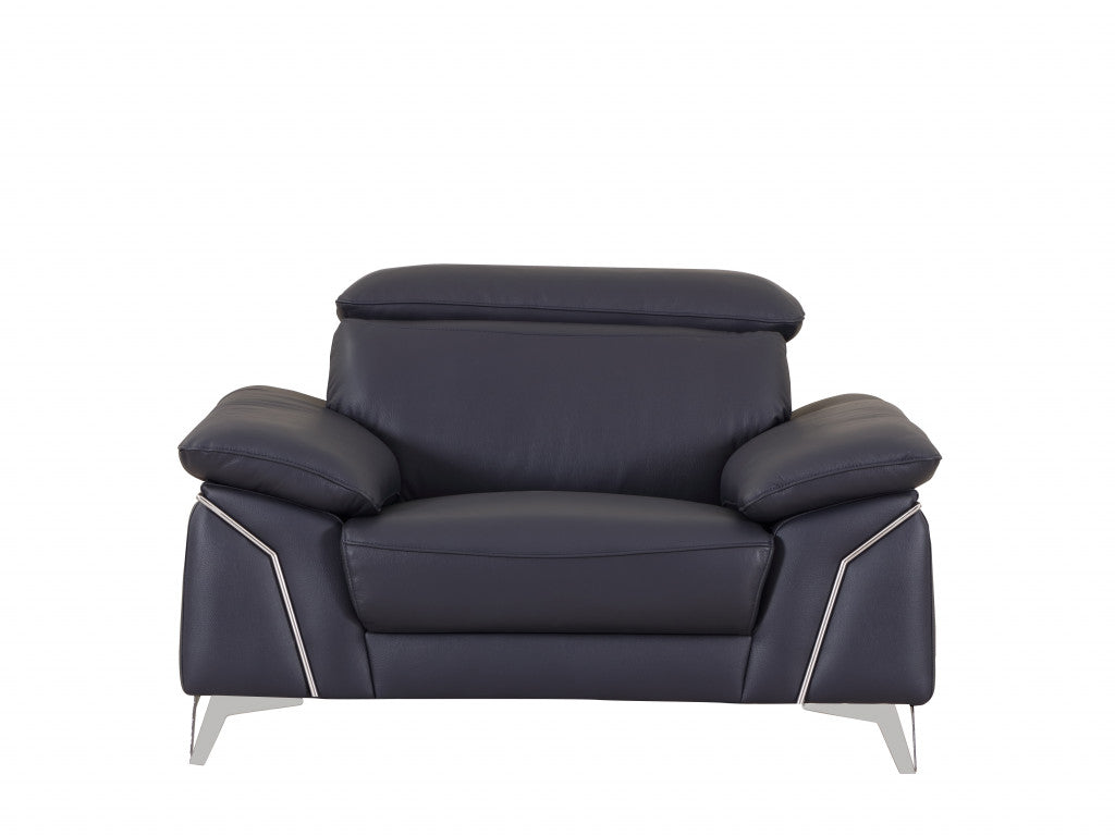 93" Navy Leather Sofa Set By Homeroots | Sofa Set | Modishstore - 3