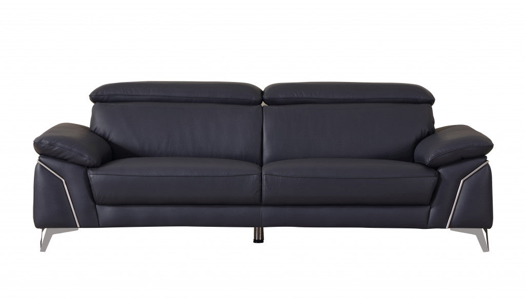 93" Navy Leather Sofa Set By Homeroots | Sofa Set | Modishstore - 5