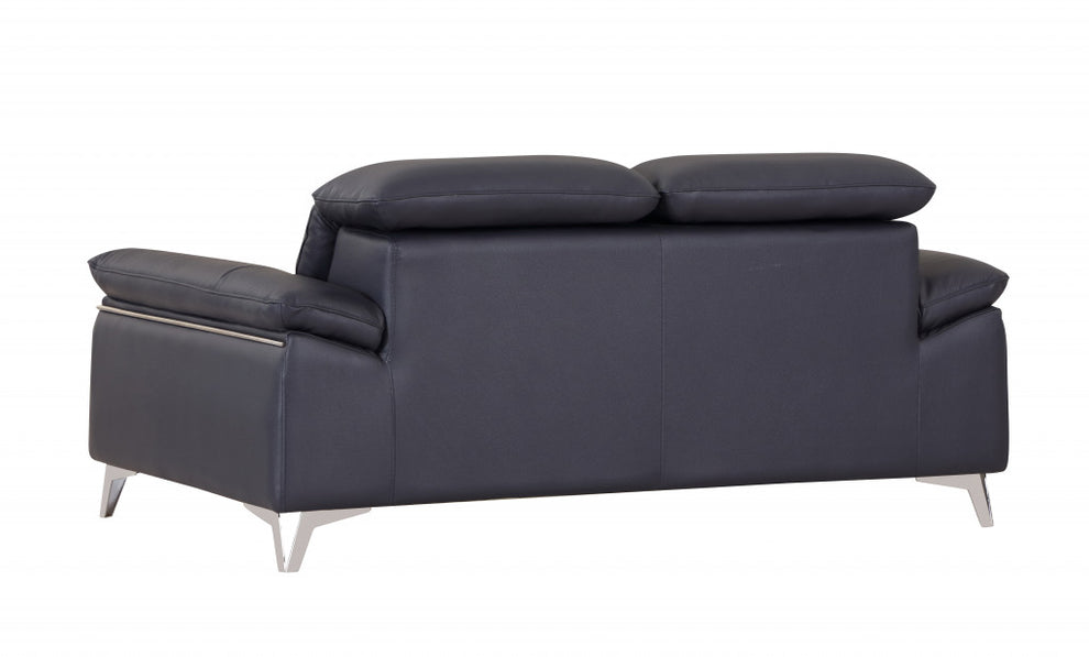 31" Navy Blue Genuine Italian Leather Loveseat By Homeroots | Loveseats | Modishstore - 3