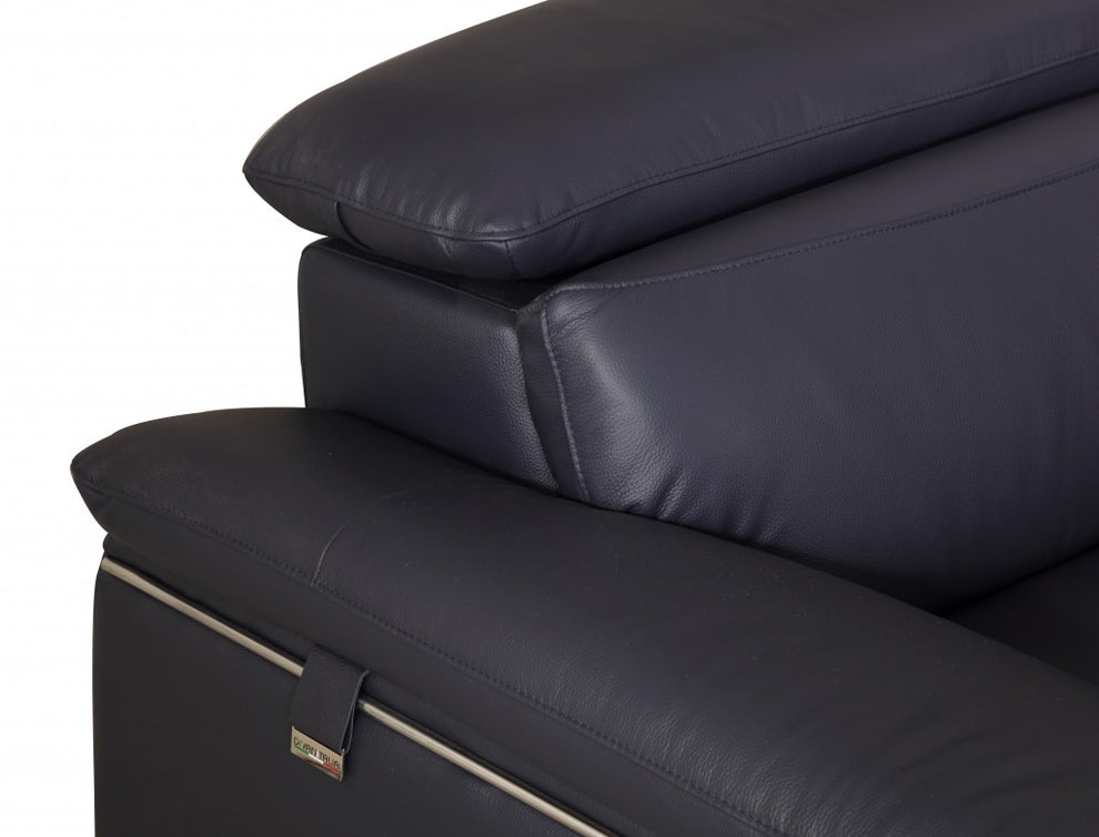 31" Navy Blue Genuine Italian Leather Loveseat By Homeroots | Loveseats | Modishstore - 4