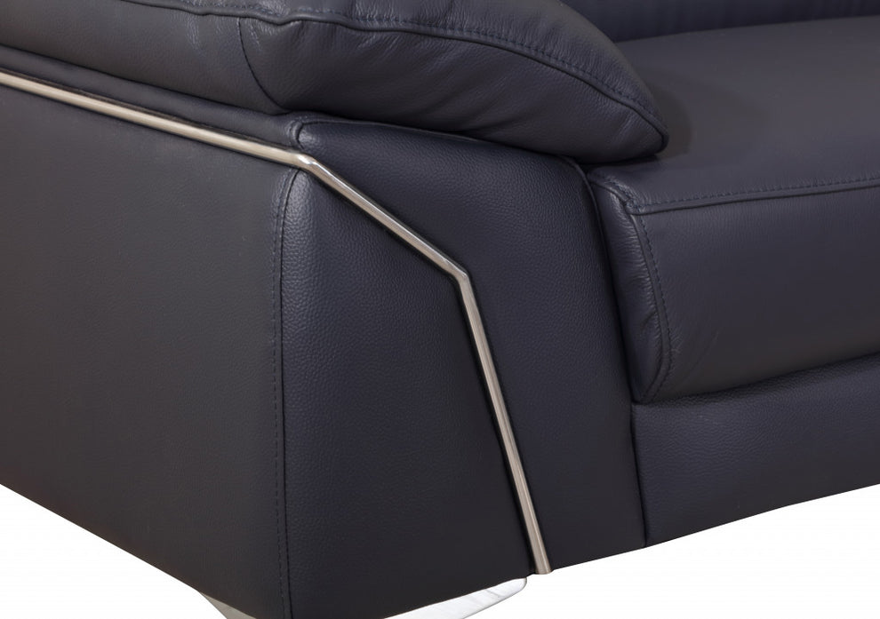 31" Navy Blue Genuine Italian Leather Loveseat By Homeroots | Loveseats | Modishstore - 6