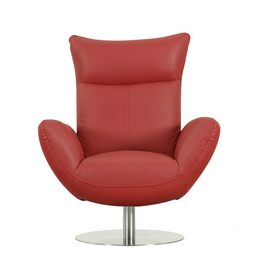 43" Red Contemporary Leather Lounge Chair By Homeroots | Accent Chairs | Modishstore