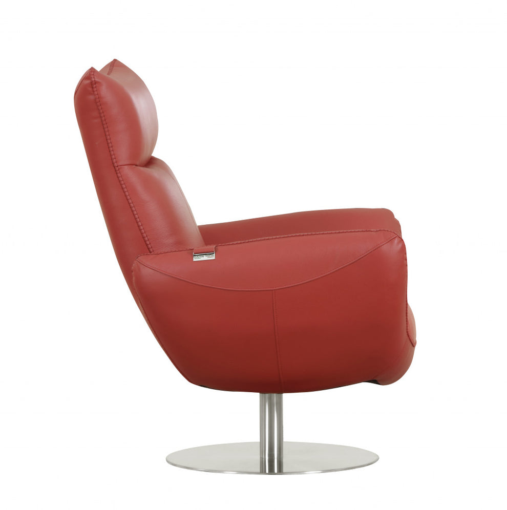 43" Red Contemporary Leather Lounge Chair By Homeroots | Accent Chairs | Modishstore - 3