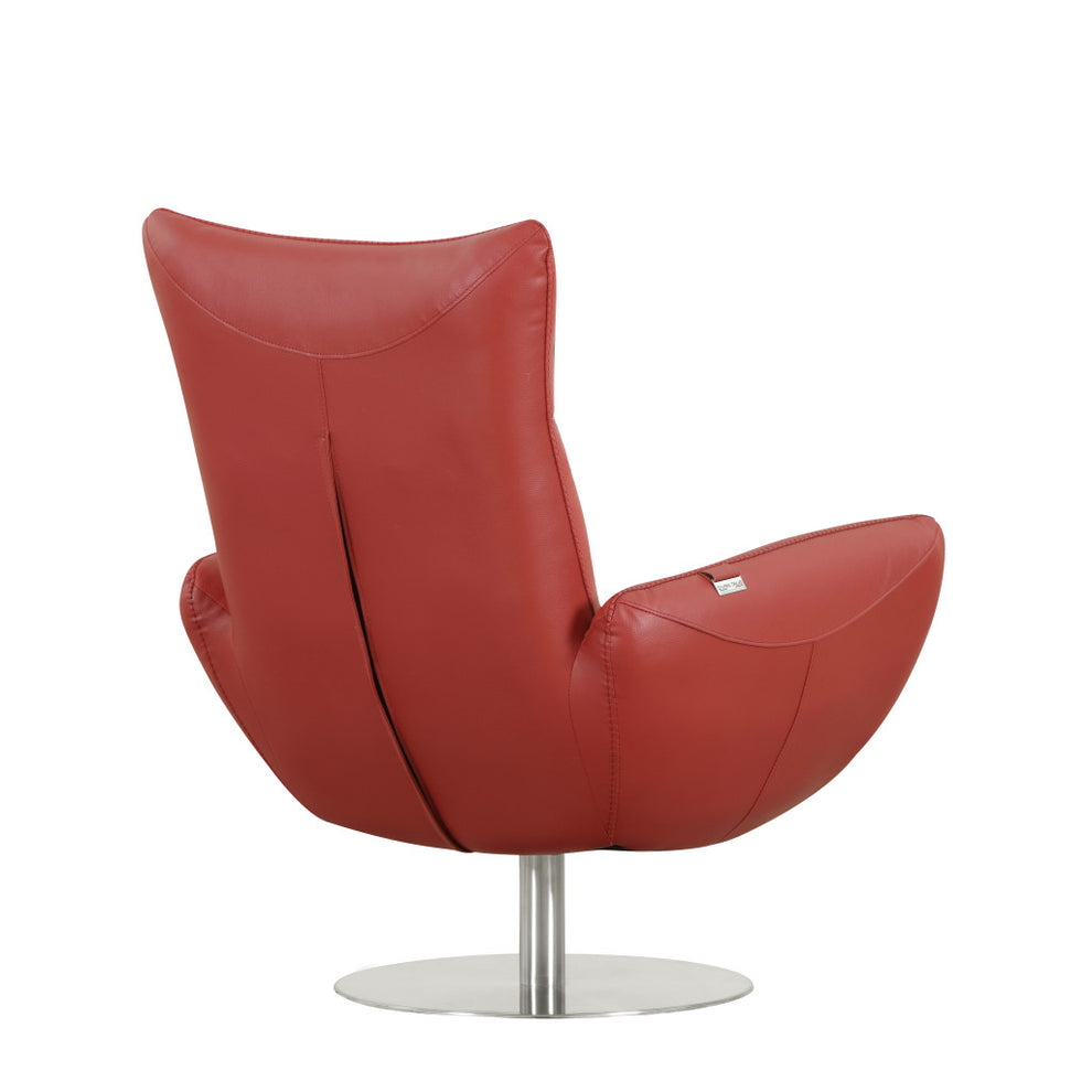 43" Red Contemporary Leather Lounge Chair By Homeroots | Accent Chairs | Modishstore - 4