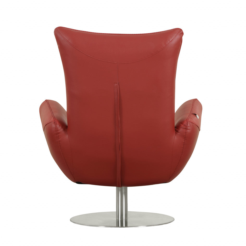 43" Red Contemporary Leather Lounge Chair By Homeroots | Accent Chairs | Modishstore - 5