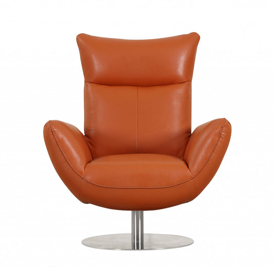 43" Orange Contemporary Leather Lounge Chair By Homeroots | Accent Chairs | Modishstore