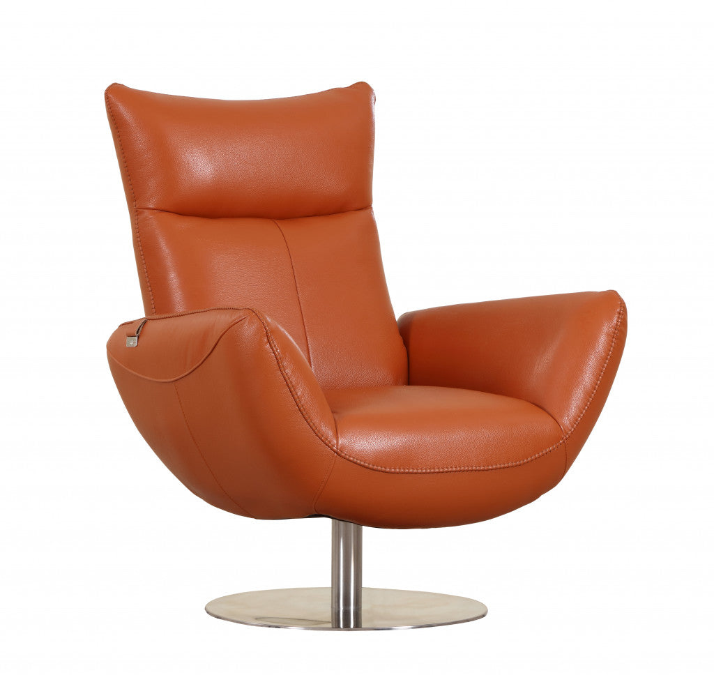 43" Orange Contemporary Leather Lounge Chair By Homeroots | Accent Chairs | Modishstore - 2