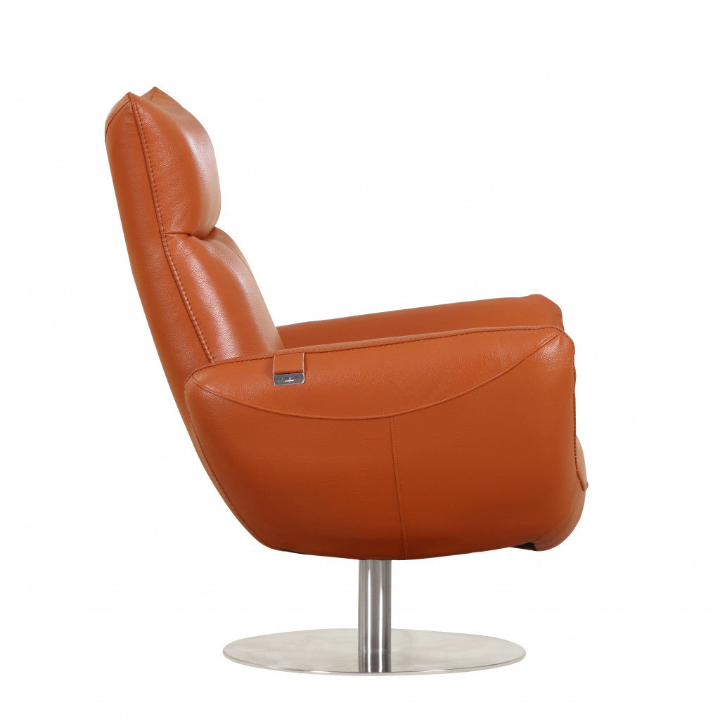 43" Orange Contemporary Leather Lounge Chair By Homeroots | Accent Chairs | Modishstore - 3