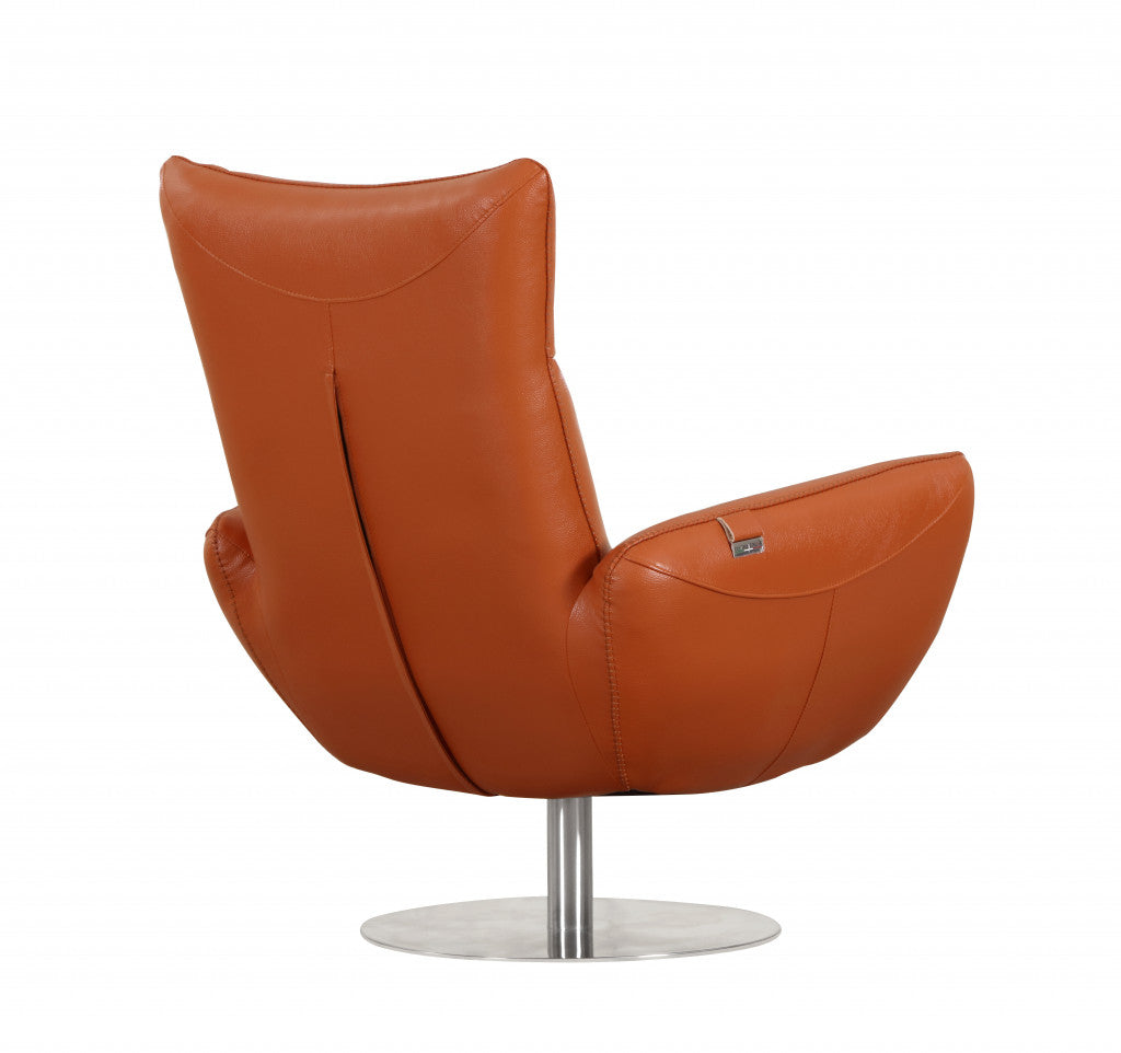 43" Orange Contemporary Leather Lounge Chair By Homeroots | Accent Chairs | Modishstore - 4