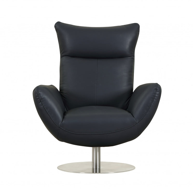 43" Navy Contemporary Leather Lounge Chair By Homeroots | Accent Chairs | Modishstore