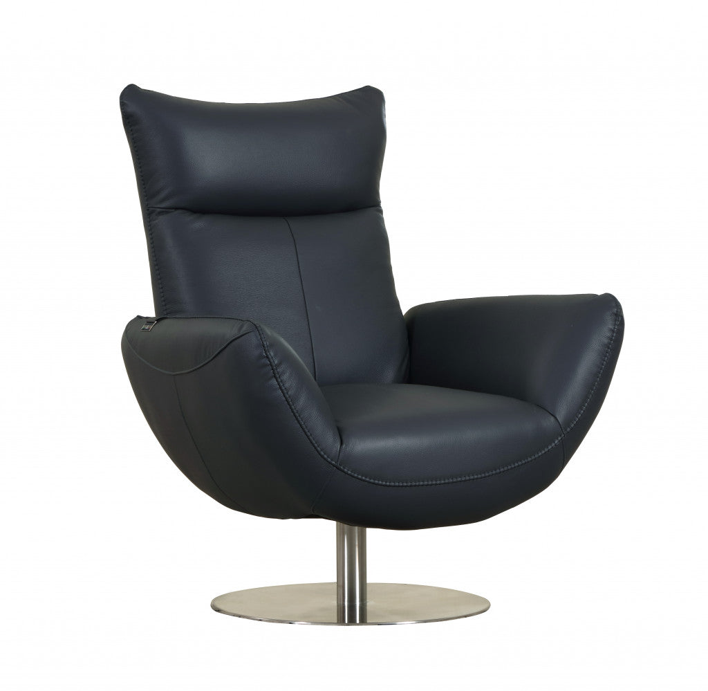 43" Navy Contemporary Leather Lounge Chair By Homeroots | Accent Chairs | Modishstore - 2