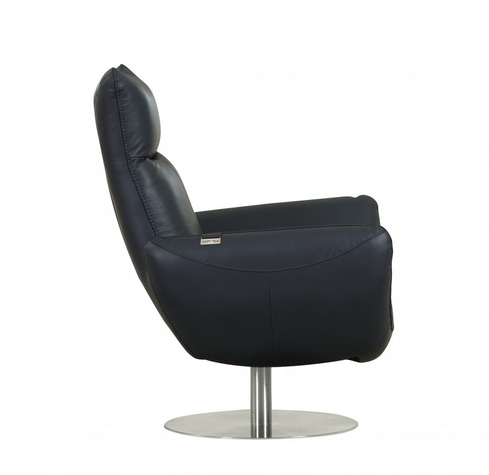 43" Navy Contemporary Leather Lounge Chair By Homeroots | Accent Chairs | Modishstore - 3