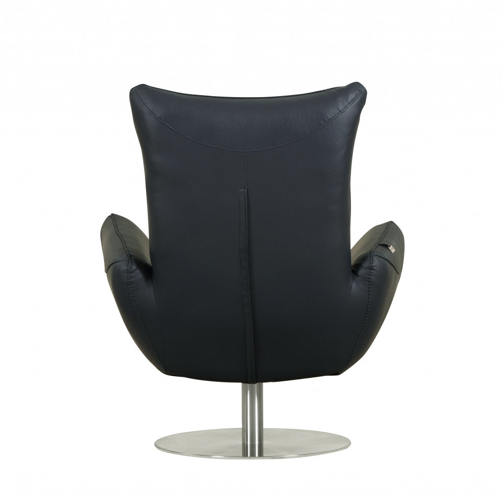 43" Navy Contemporary Leather Lounge Chair By Homeroots | Accent Chairs | Modishstore - 4