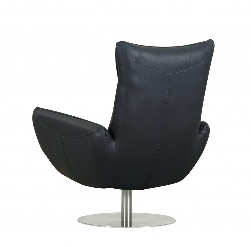 43" Navy Contemporary Leather Lounge Chair By Homeroots | Accent Chairs | Modishstore - 5