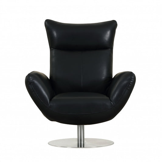 43" Black Contemporary Leather Lounge Chair By Homeroots | Accent Chairs | Modishstore