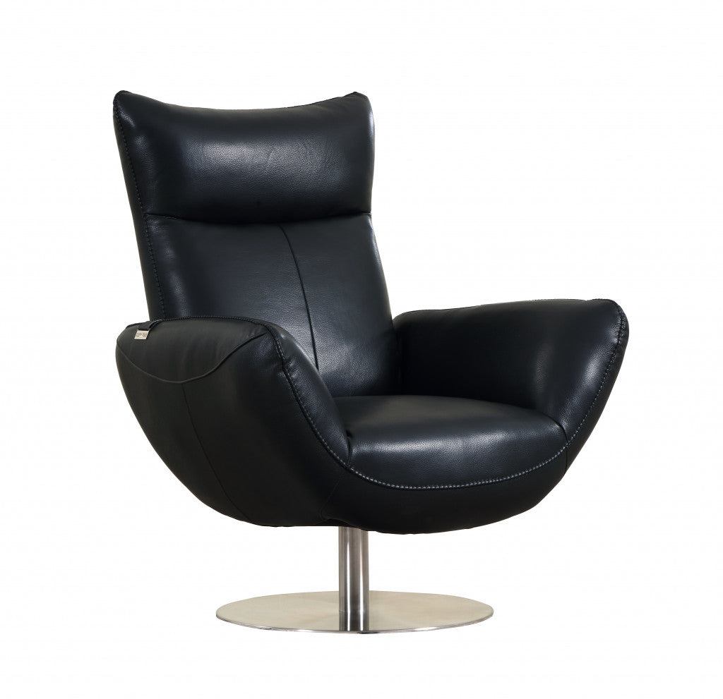 43" Black Contemporary Leather Lounge Chair By Homeroots | Accent Chairs | Modishstore - 2