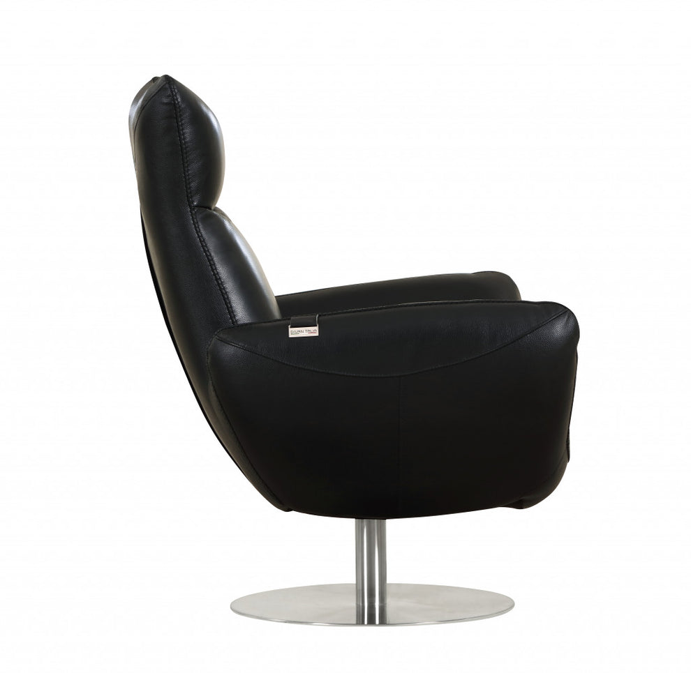 43" Black Contemporary Leather Lounge Chair By Homeroots | Accent Chairs | Modishstore - 3