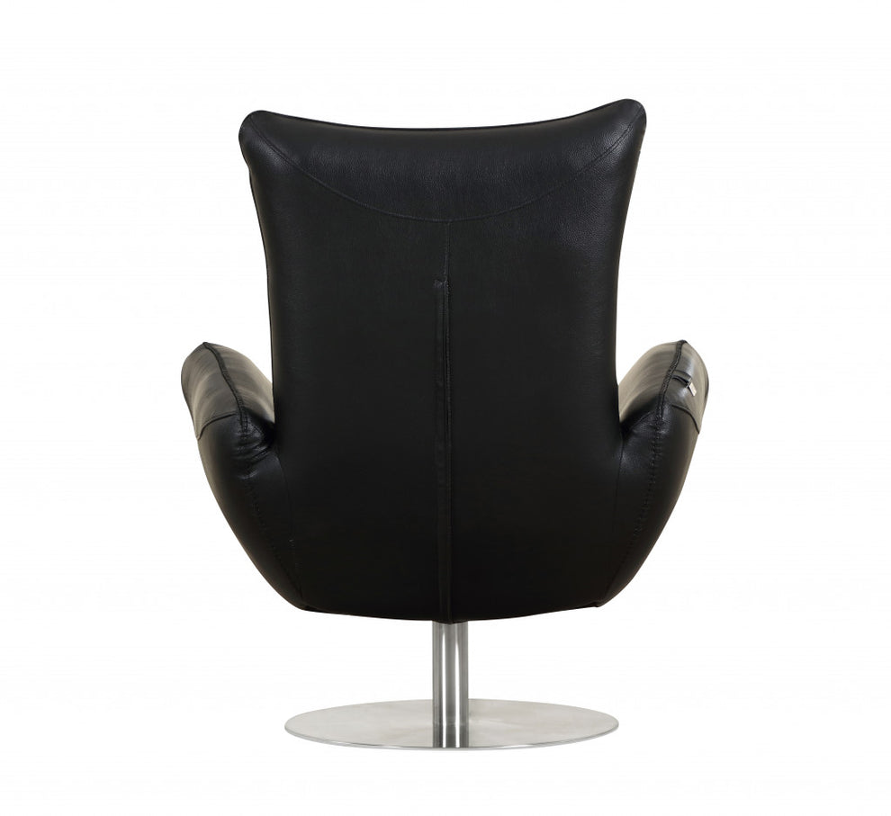 43" Black Contemporary Leather Lounge Chair By Homeroots | Accent Chairs | Modishstore - 4