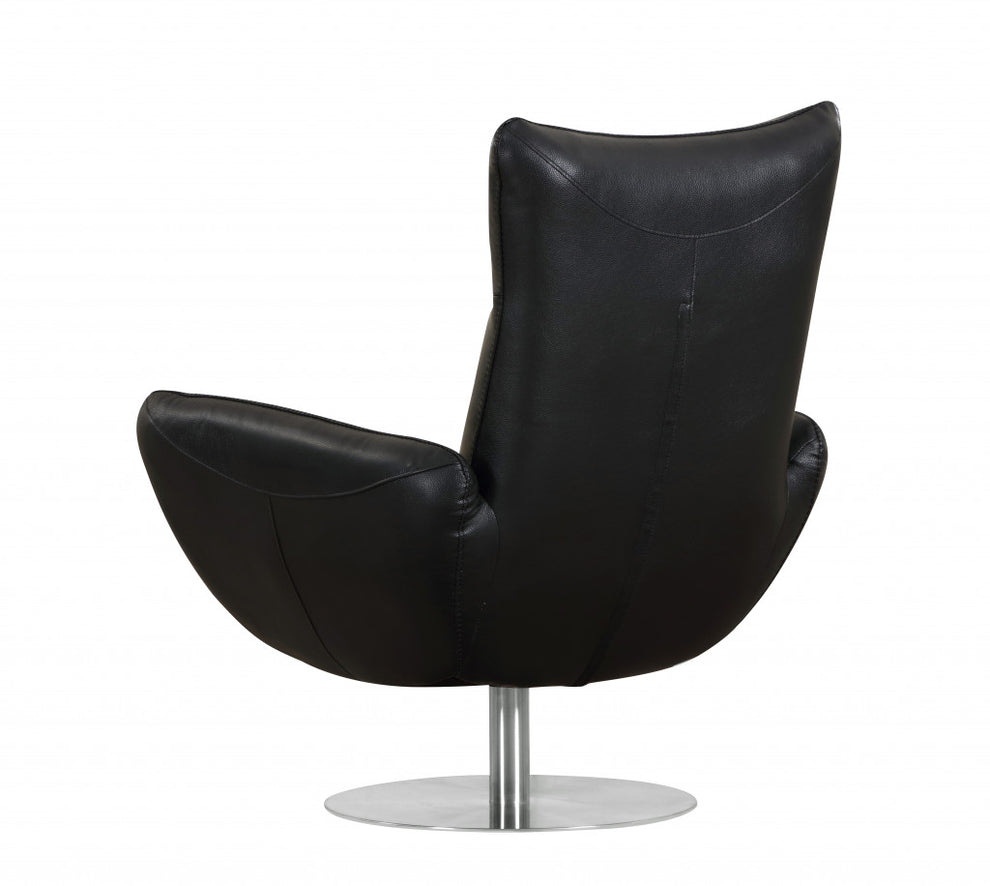 43" Black Contemporary Leather Lounge Chair By Homeroots | Accent Chairs | Modishstore - 5