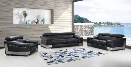 117" Modern Black Leather Sofa Set By Homeroots | Sofa Set | Modishstore