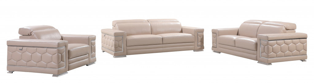 114" Modern Beige Leather Sofa Set By Homeroots | Sofa Set | Modishstore