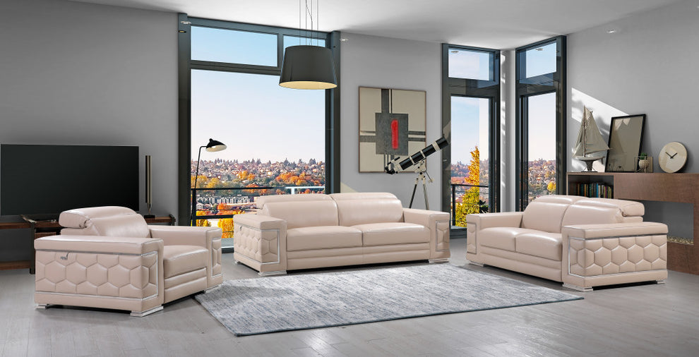 114" Modern Beige Leather Sofa Set By Homeroots | Sofa Set | Modishstore - 2
