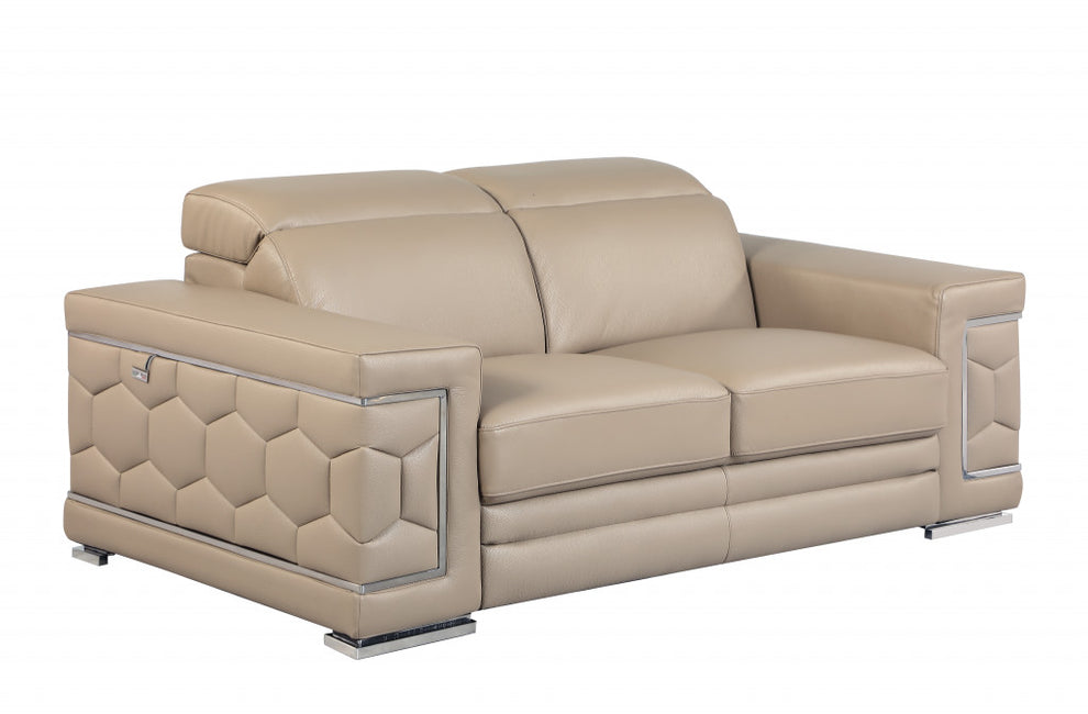 29to 38" Modern Beige Leather Loveseat By Homeroots | Loveseats | Modishstore - 2
