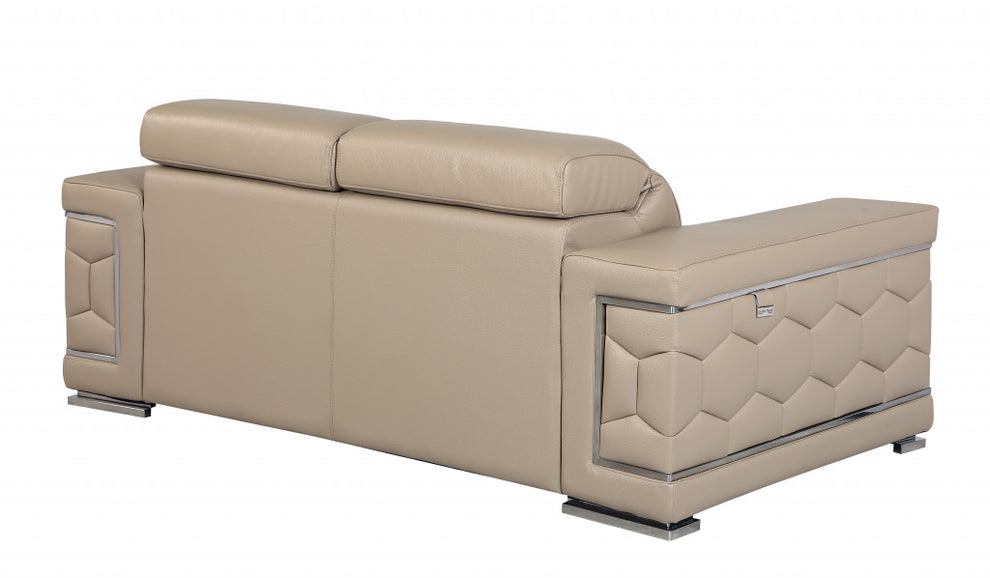 29to 38" Modern Beige Leather Loveseat By Homeroots | Loveseats | Modishstore - 3
