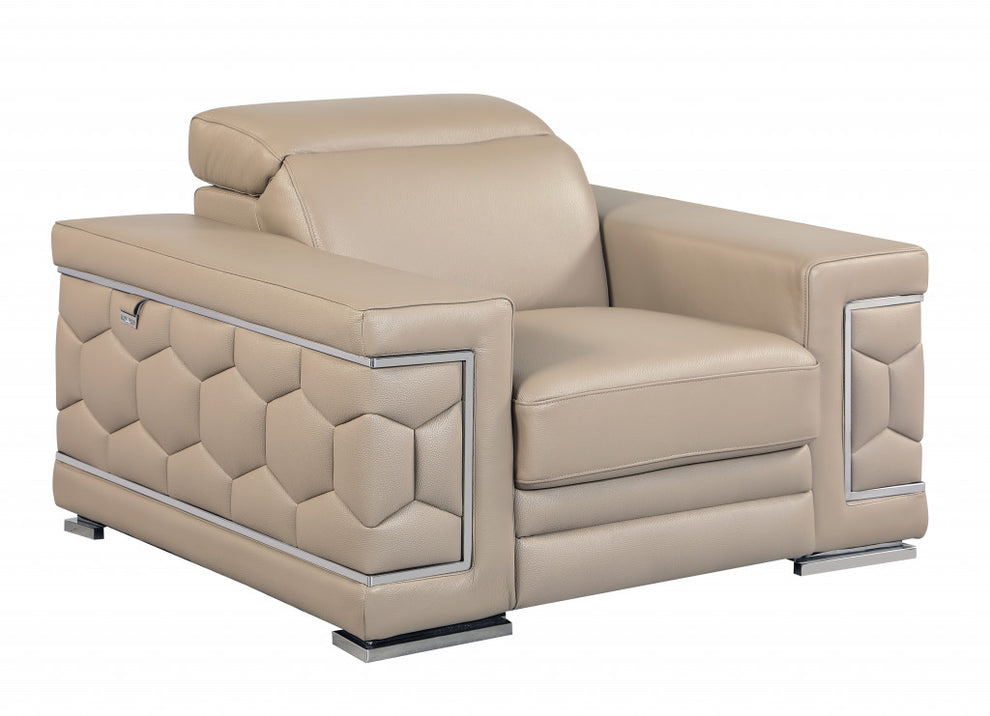 29to 38" Modern Beige Leather Chair By Homeroots | Accent Chairs | Modishstore - 2