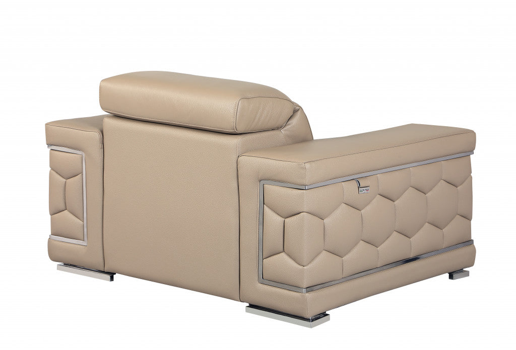 29to 38" Modern Beige Leather Chair By Homeroots | Accent Chairs | Modishstore - 3