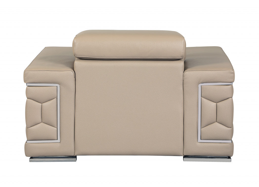 29to 38" Modern Beige Leather Chair By Homeroots | Accent Chairs | Modishstore - 4