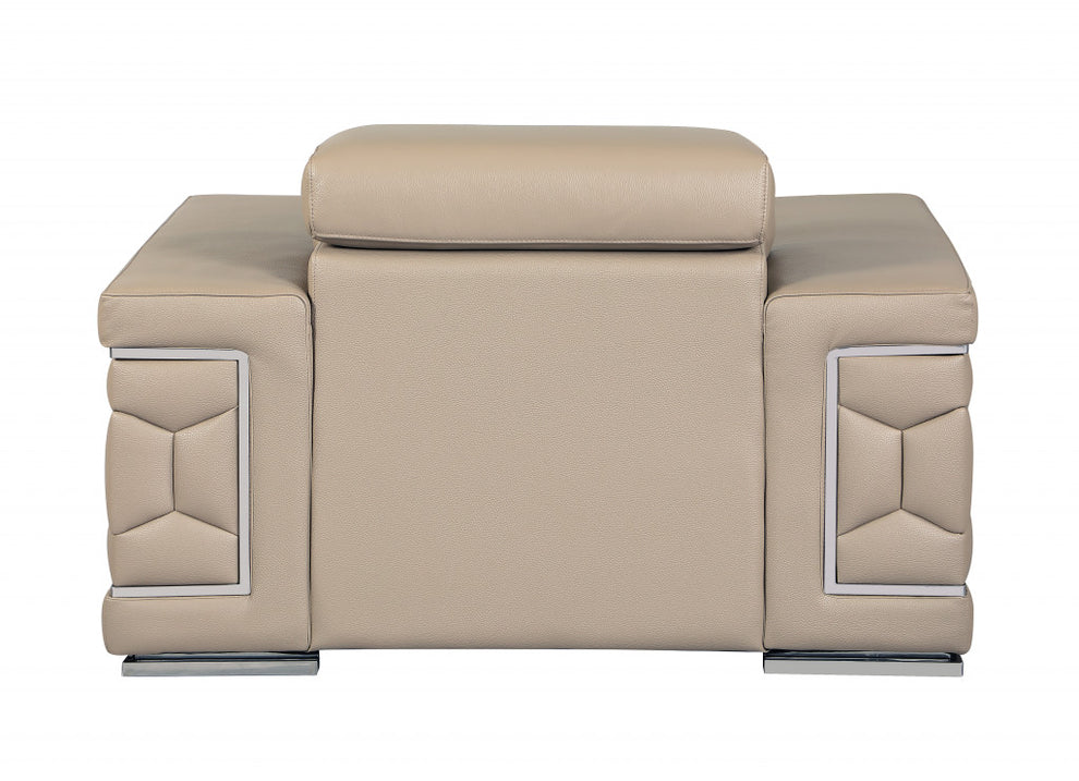 29to 38" Modern Beige Leather Chair By Homeroots | Accent Chairs | Modishstore - 4
