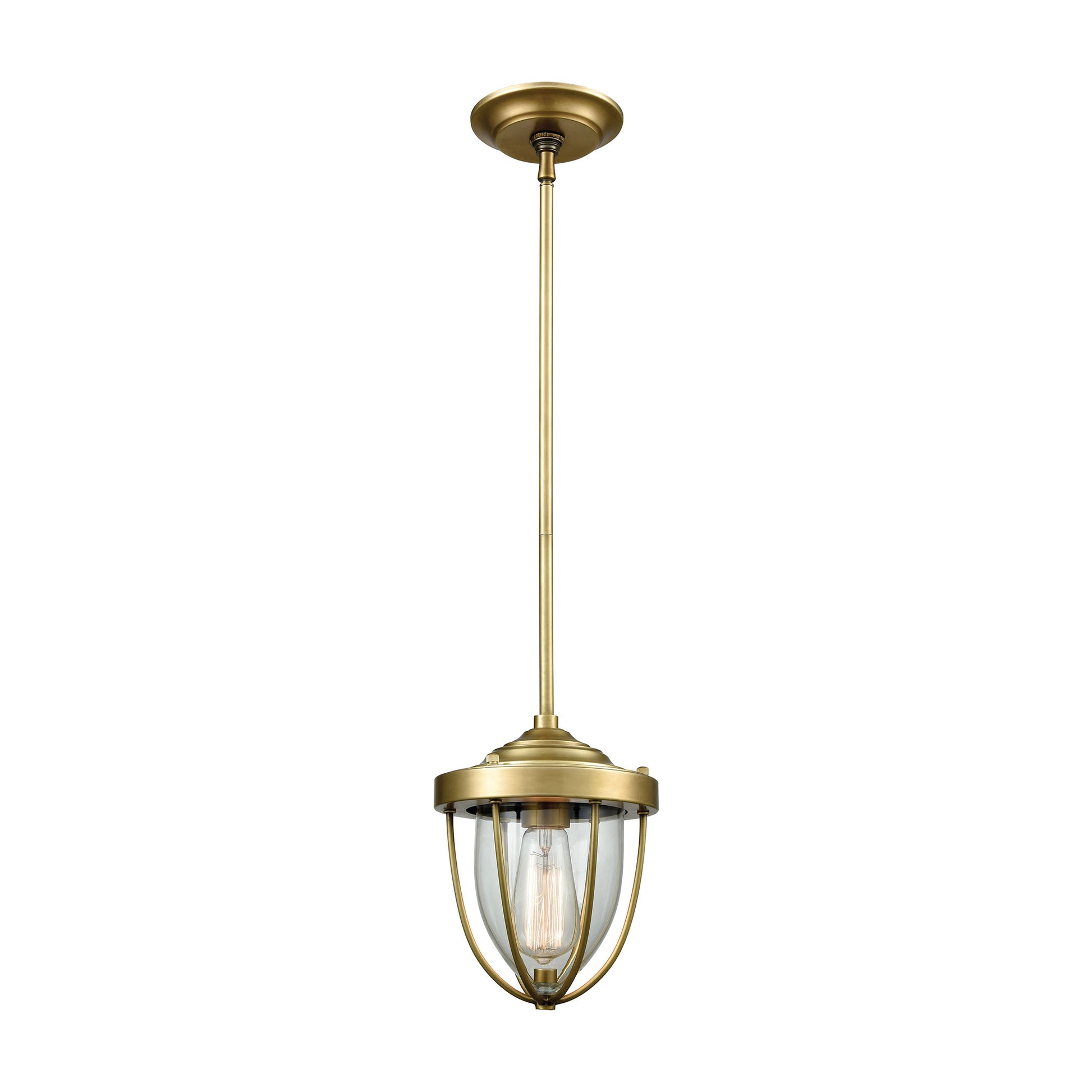 Sturgis 1-Light Mini Pendant in Satin Brass with Clear Blown Glass ELK Lighting | Pendant Lamps | Modishstore